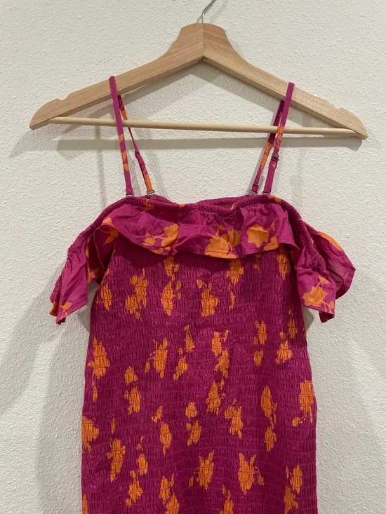 By Anthropologie Floral Pink Off-Shoulder Midi Dress Summer Wedding XXS - Picture 6 of 11